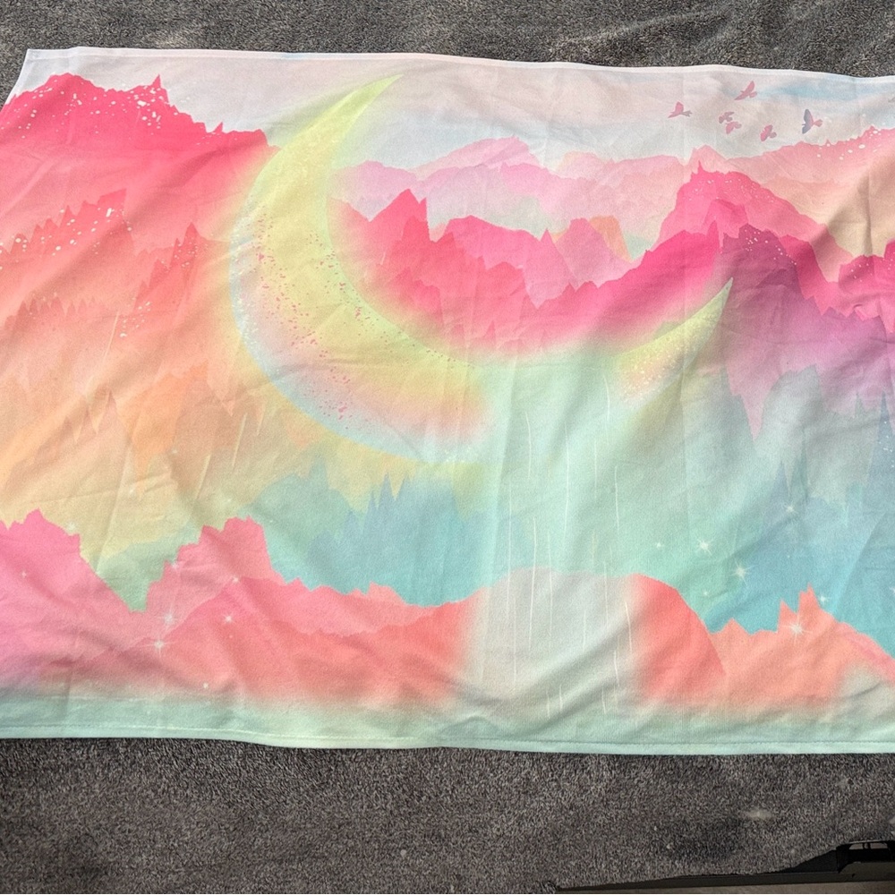 Pastel Mountain and Moon Tapestry